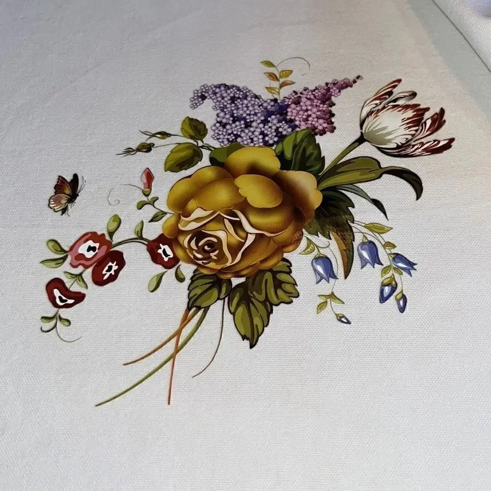 Cream Decorative Pillow Covers with Floral Transfers with Zipper Closure-  2pcs